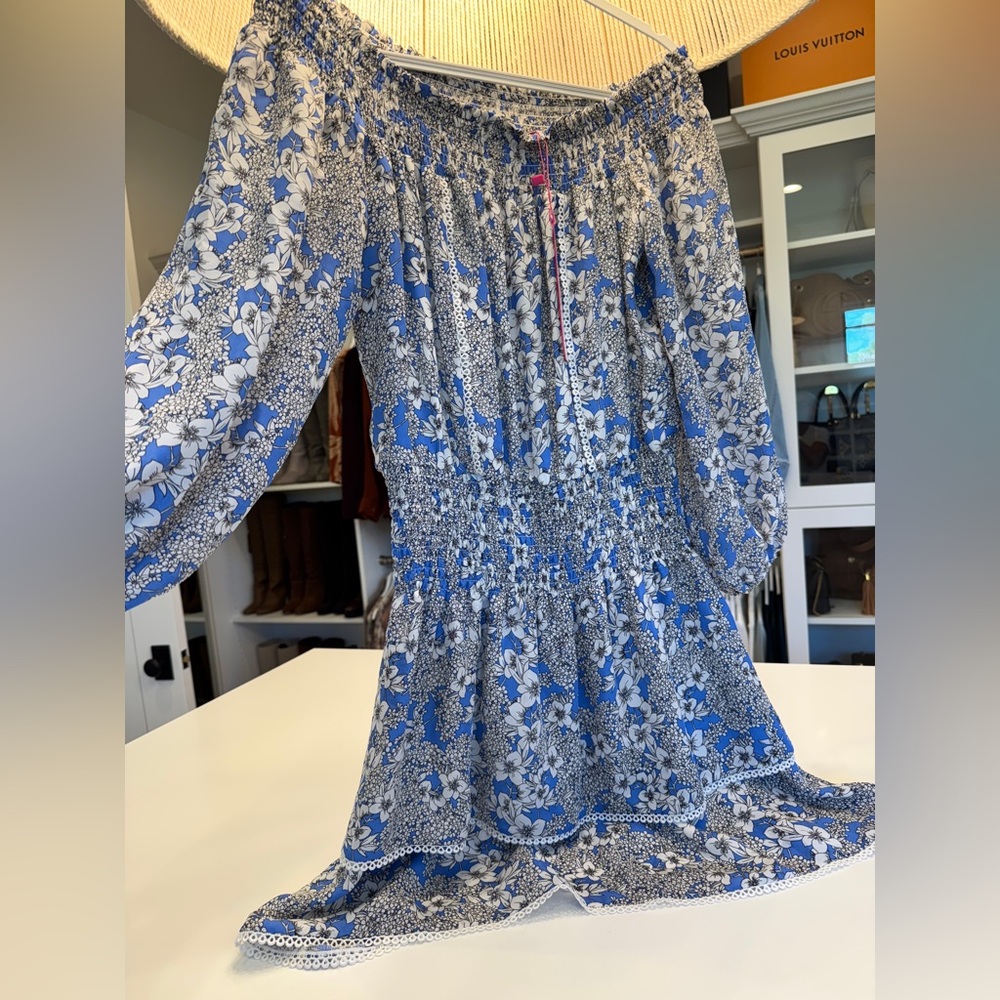 Parker Kara Blue Floral Off-Shoulder Dress